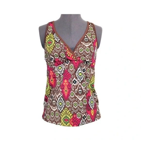 Athleta | Multicolored Ikat Print T-Back Compression Tank Top, Large - Picture 1 of 7